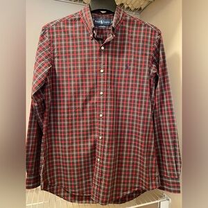 Men’s red plaid Ralph Lauren Custom Fit long sleeve button up shirt size M